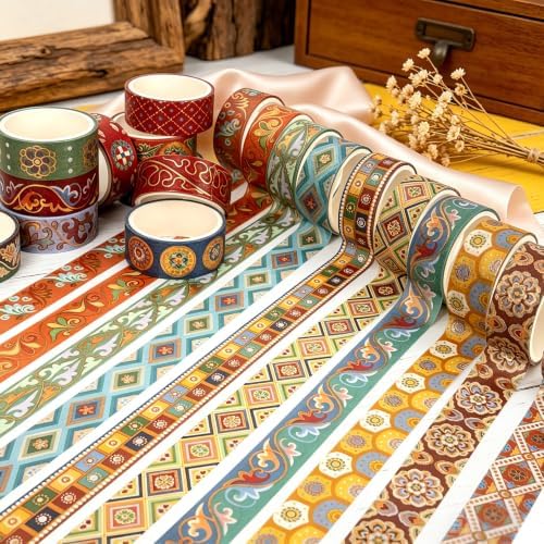 Retro Aesthetics Washi Tape, 20 Rolls Aesthetic Decorative Foil Masking Tape Set with Gift Box, Decorative Tape for Bullet Journal, DIY Craft, Scrapbook Supplies
