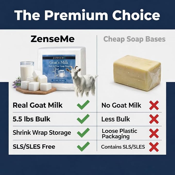 5.5 LBS Goats Milk Soap Base, Melt and Pour Supplies Kit for Soap Making | SLS/SLES & PEG free | Gentle & Foamy Ingredients | Make Your Own Bulk For Adult Soapmaker - Easy to Cut