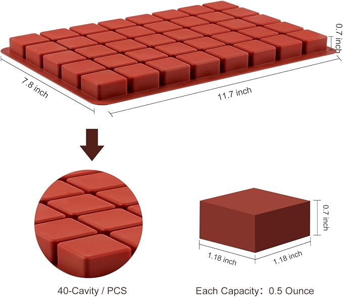 JOERSH Square Silicone Caramel Hard Candy Molds, 2 Pack, 1.2" x 1.2" x 0.7"