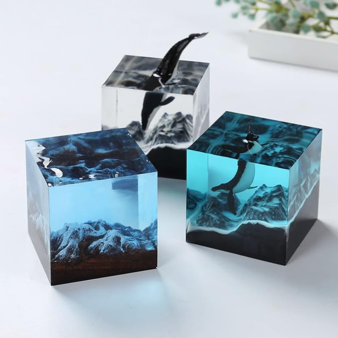 RESINWORLD Set of 4, 3", 2", 1.5", 1", 0.5" Clear Silicone Cube Molds, Large Deep Square Epoxy Resin Mold, Transparent Cube Silicone Molds for Resin Casting