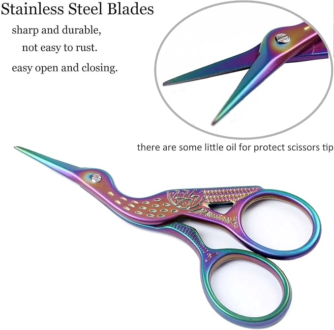BIHRTC 3.6inch Mini Scissor Bird Crane Embroidery Scissors Stainless Steel | Sharp Pointed Tip Scissors with Case for Tread Household Craft Needlework Art DIY Work Little Scissor
