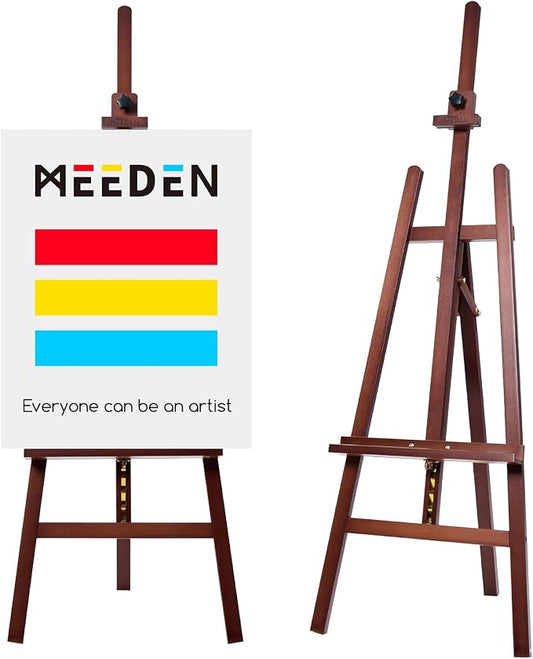 MEEDEN Art Wooden Easel Stand: Solid Beechwood, Can Hold Canvas up to 43" | Adjustable Height from 57"-76" for Studio Gallery, Multiple Angles A-Frame Easel for Adults Artists Beginners, Deep Walnut