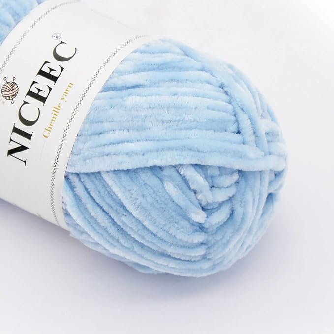 NICEEC 3 Skeins Soft Chenille Yarn 3 x85m (3X 93yds, 3X 50g)_Blue Series