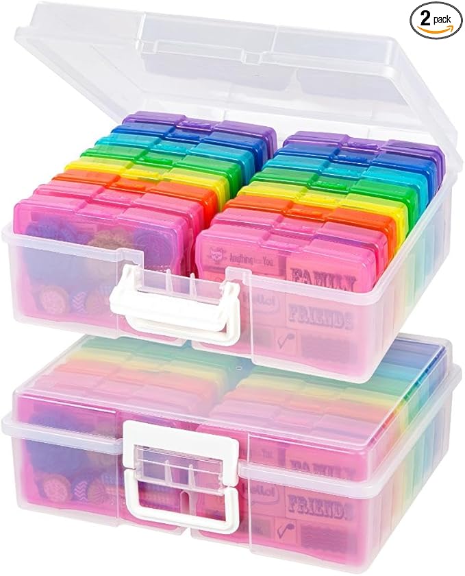 IRIS USA Photo Storage Box |Made in USA| 16 Cases - (2-Pack) - Clear/Multi