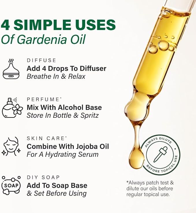 Kukka 100% Pure Gardenia Essential Oil for Skin, Diffuser, 4 Fl Oz | Undiluted Dropper Bottle - Gardenia Oil for Candle Making, Wax Melts, Massage Oil Blends & Body Care