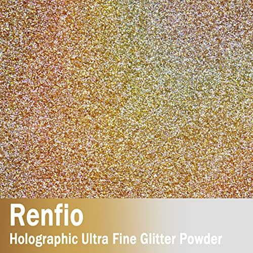 Renfio Holographic Ultra Fine Glitter Powder Metallic Resin Glitter | 2.11 Oz (60g) PET Flakes Crafts Sequins 1/128" 0.008" 0.2mm Epoxy Chips Flakes for Tumblers Slime - Laser Gold & Silver