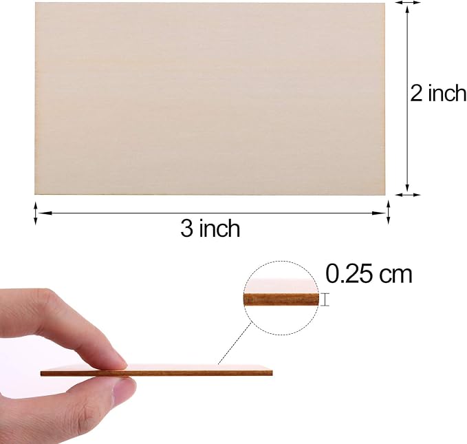 Ruisita 100 Pieces 2 x 3 Inches Unfinished Wood Pieces Rectangle Blank Sharp Corners Wooden Sheets for DIY Arts Craft Project