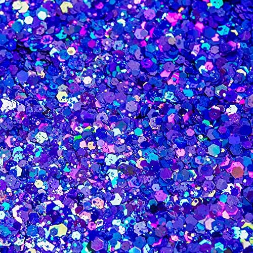 HEMOER Blue Glitter, 100g/3.5oz Holographic Chunky Glitter Mixed Hexagon Chunky & Fine Flakes Iridescent Sequins for Epoxy Crafts, Resin, Nail Body, Tumblers, Party Decoration