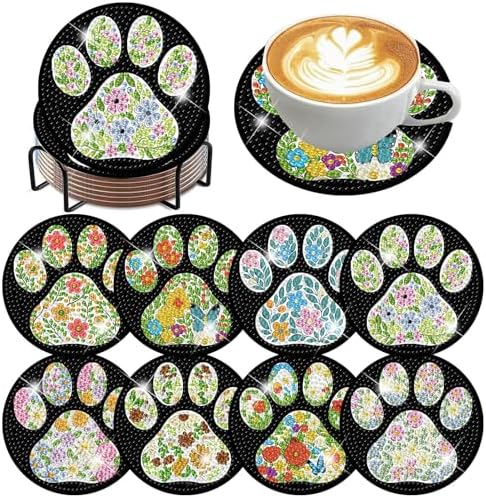 ijbnhd 8 Pcs Flower Diamond Art Coasters Kits 4x4 inch (Cork Wooden Pad)