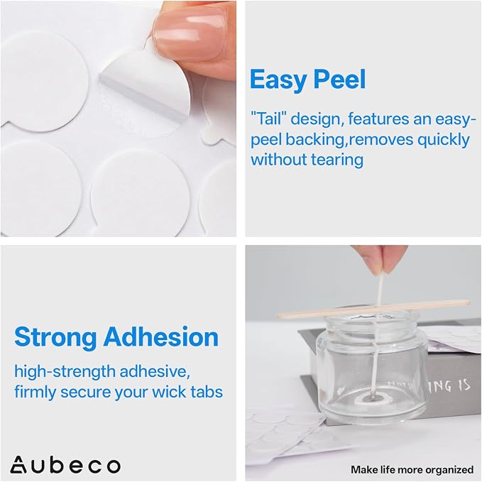 720Pcs Candle Making Wick Stickers, Double Sided, White | Heat Resistance, Secure Hold, Wick Holders for DIY Home Craft Projects and Gifts