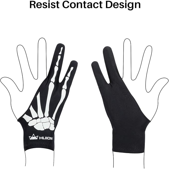 HUION Skeleton Artist Glove for Drawing Tablets, Left or Right Hand | Two-Finger Soft Lycra and Nylon Glove for Tablet Drawing, Monitor Painting and Paper Sketching, Reduces Friction