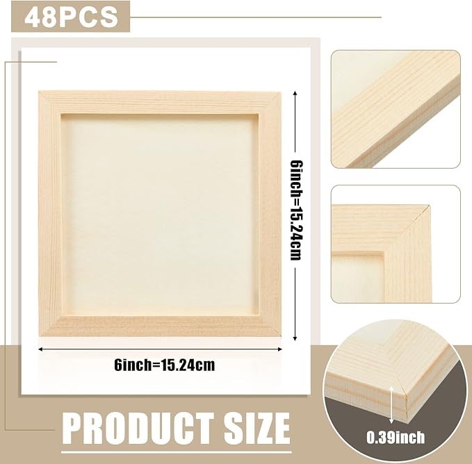 Kathfly 48 Pcs 6 x 6 Inch Wood Panels for Painting,Unfinished Boards