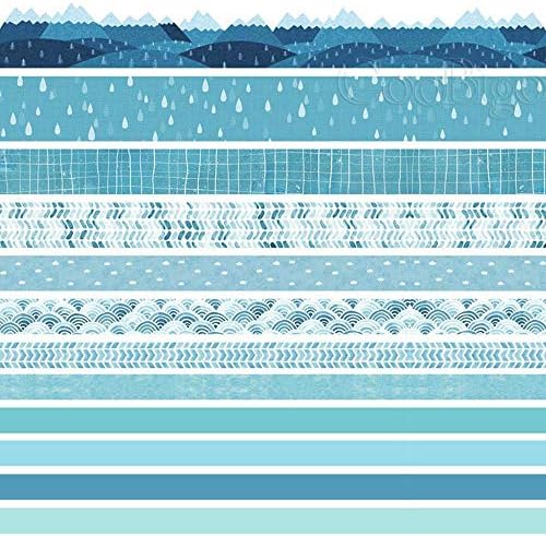 CooBigo Washi Tape Set, 12 Rolls 4 Size Decorative Masking Washi Tapes for Craft, Scrapbook, DIY, Planners, Gift Wrapping (Blue Track)