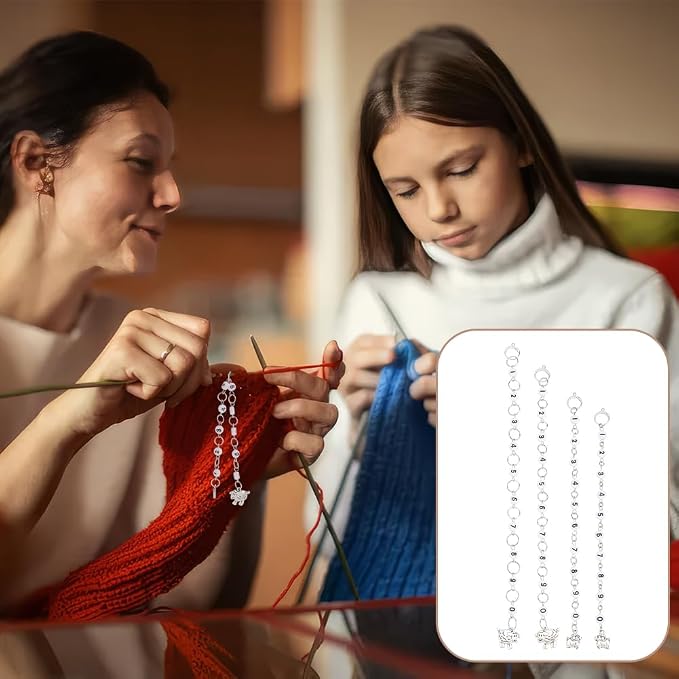 BENECREAT 4 Pcs 4 Style Row Counter Chains Set, Alloy Sheep Charm Chain Row Counter Knitting Row Counter Chains for Knitting and Crochet Crochet Stitch Markers