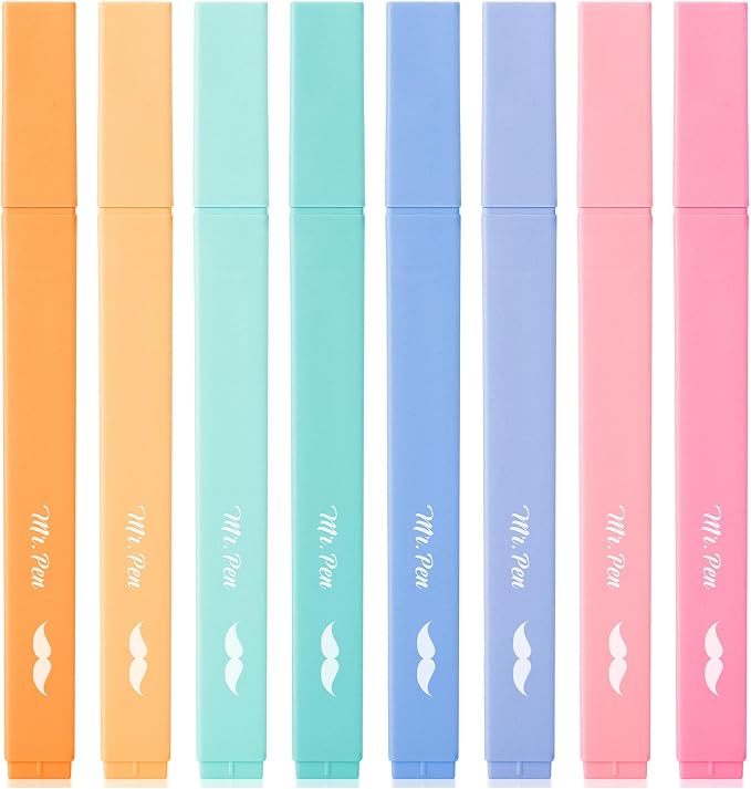 Mr. Pen- Aesthetic Highlighters No Bleed, 8 Pack, Assorted Colors | Chisel Tip, Cute Highlighters Assorted Colors for Journaling, Highlighting, Underlining, Fast Dry, Back to School Supplies