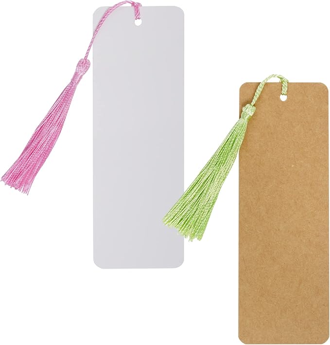 choyaxo 60 Pcs Kraft Paper Blank Bookmarks with 60 Pcs Colorful Tassels Paper Bookmarks for DIY Art Projects, School Supply, Gifts Tags 5.5x2 inch (60)