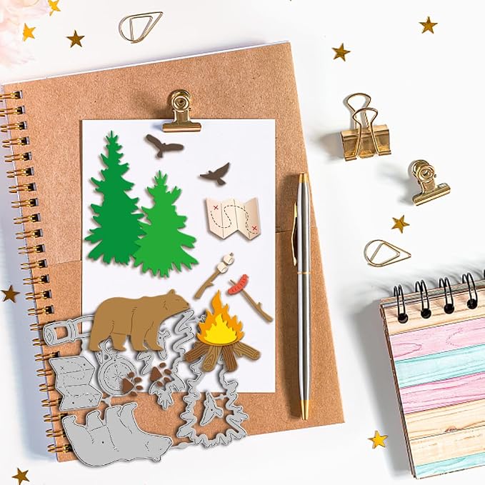 GLOBLELAND Camping Cutting Dies for Card Making Tent Car Cut Die for DIY Scrapbooking Journal Embossing Paper Craft Decor