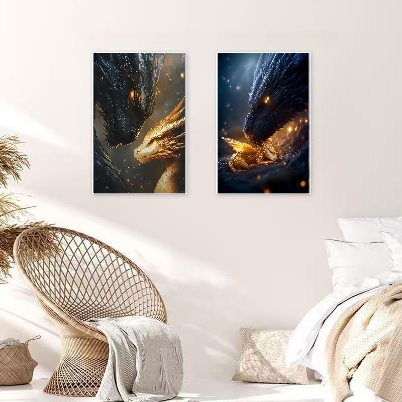 KYOQFVN 2 Pack Dragon Paint by Numbers Kit for Adults Beginner with Framed, Dragon Paint by Number Kits for Adults Beginner, DIY Painting by Number Kits for Home Wall Decor 8x12inch