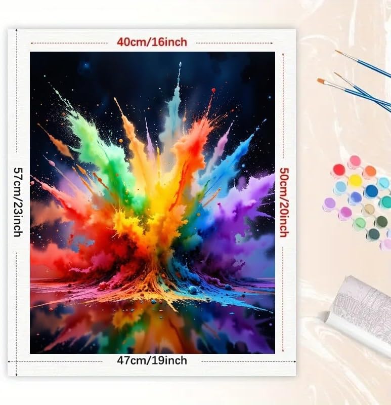 TAOPAOLAB Bright Rainbow Paint by Numbers Kit for Adults - DIY Rainbow Color Explosion on Dark Background Painting on Canvas 16x20 Inches, Acrylic Paint Set, Suitable for Beginners,Art for Decoration