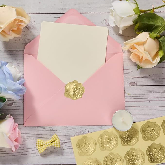 300 Pieces Embossed Gold Foil Stickers, Gold Maple Leaves