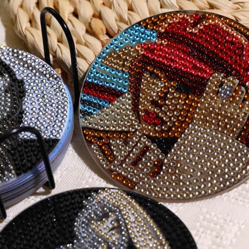 8 PCS Singer Diamond Art Coasters Kits, Pop Star Diamond Painting Coasters with Holder Set of 8, DIY Drink Coasters Art Crafts Supplies for Adults Cup Mat for Home Decor House Warming Gifts Non-Slip