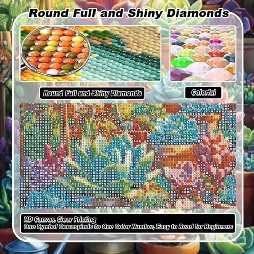 VeGuude Diamond Art Kits for Adults,Succulent Plants Diamond Paintings Kits for Beginners,5D DIY Full Round Drill Diamond Dot Gem Art Painting Kits,for Home Wall Decor 12x16 inch