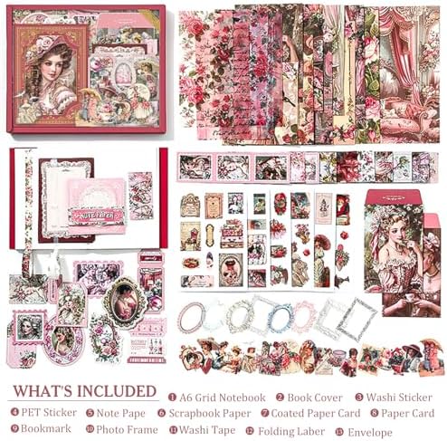 Scrapbooking Supplies Kit, Vintage Junk Journal Supplies,Cute Scrapbook Kit