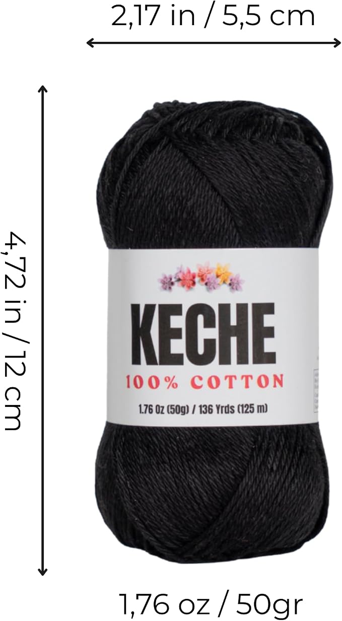 Cotton Yarn - 100% Cotton Yarn for Crocheting and Knitting, Mercerized Cotton Amigurumi Yarn Fine-Sport 2 1.76 oz (50g) / 136 Yrds (125 m) - Black