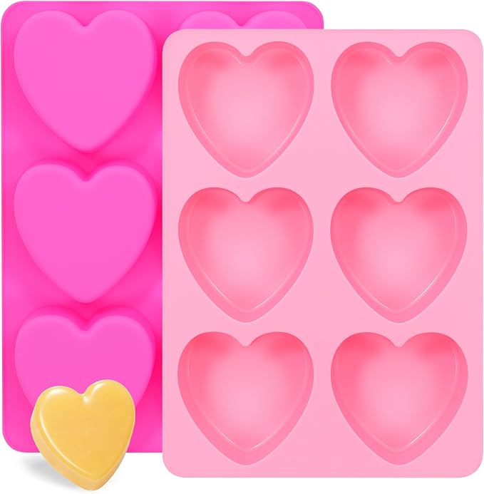 SJ Heart Soap Mold Set, 2-Pack 6-Cavity Silicone Soap Molds | For Soap Making, Candy, Jelly, Chocolate & Wax Melts, Food Grade Silicone, Easy Release, Reusable