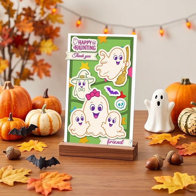 2Pcs Halloween Ghost Stamps and Dies Set for Card Making | Halloween Theme Clear Stamps and Metal Cutting Dies for Paper Crafting Painting Stencil for DIY Scrapbooking Greeting Card