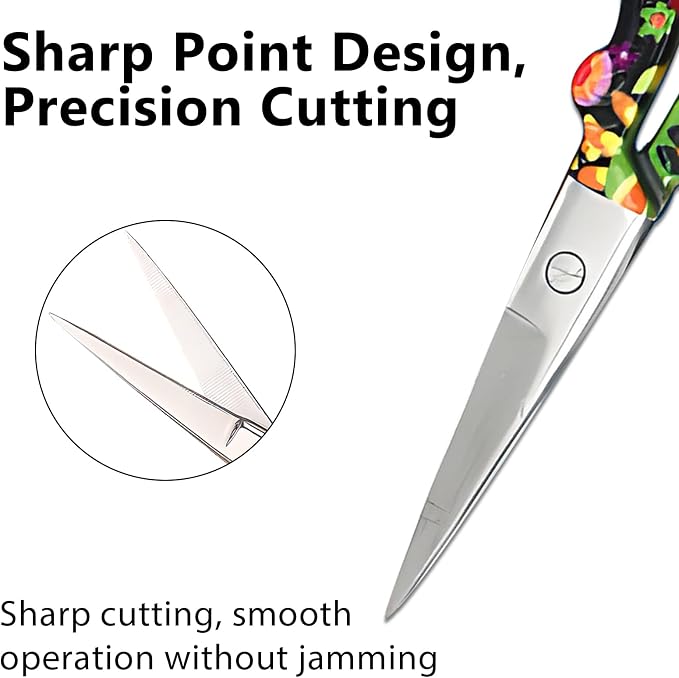 Sharp Embroidery and Crafting Scissors with Leather Cover, 3.62 inch Stainless Steel Scissors for Needlework and DIY Crafts, Black Flower, J5064