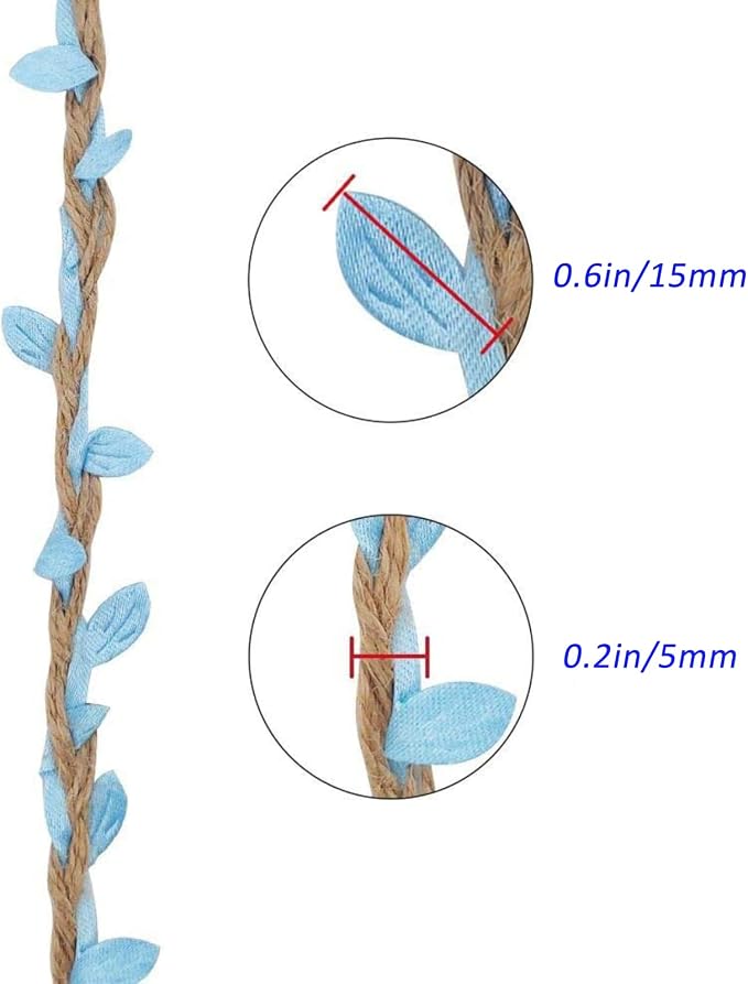 33 feet Natural Twine Blue Leaf Jute 3ply 2MM Rope Hemp Burlap Ribbon String Heavy Duty Hanging Gardening Decoration or for Arts and Crafts