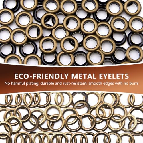 SEMINI 100 Sets 10mm Bronze Grommet Eyelet Kit for Fabric Leather Crafts