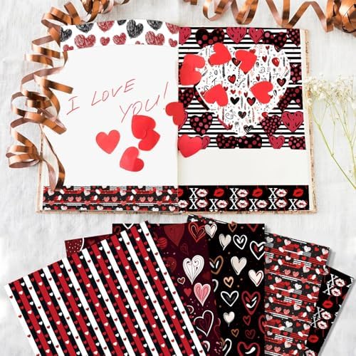 Valentine Scrapbook Paper Pad: Black Red Love Heart Valentine Patterned Paper 12×12-24 Sheets Scrapbook CardStock Papers Pad for Holiday Cardmaking DIY Origami Decorative Craft Papers.