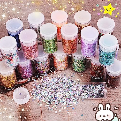 Holographic Chunky and Fine Glitter Mix, 45 Colors Craft Glitter for Epoxy Resin Arts, Iridescent Nail Glitter, Cosmetic Eye Hair Face Body Glitter, Glitter Flakes Sequins for Tumbler Festival Jewelry