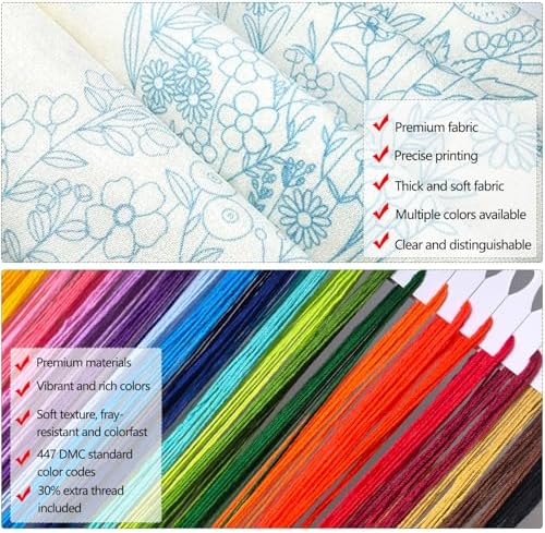 Zhenqing Floral Tree with Birds Embroidery Kit for Beginners, Pre-Printed 29x29cm Cotton Fabric with 20cm Hoop, Colorful Spring Garden Design (C0239)