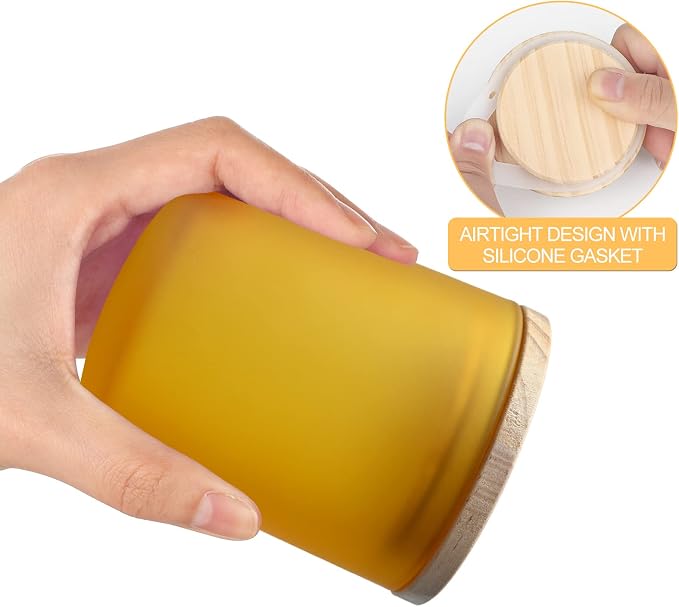 SHOWIN Thick Candle Jars for Making Candles 16 Pcs, 7 OZ Empty Jars with Wood Lids for Candle Making, Sample Container, Frosted Yellow