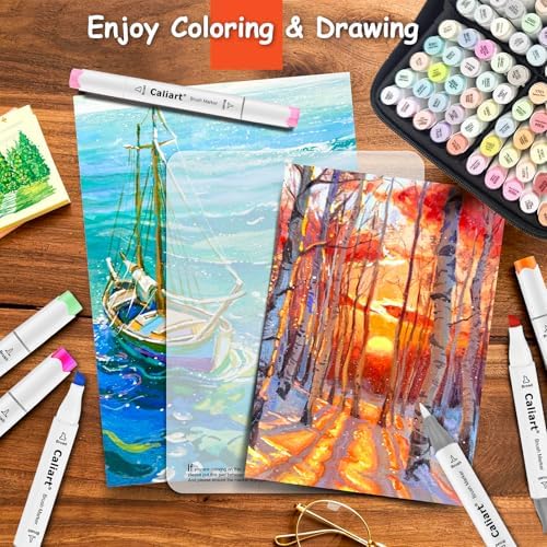 Caliart 100 Colors Pastel Alcohol Markers Brush Tip & Chisel Art Markers | Permanent Pens Art Supplies Gift for Adults Coloring Book, Drawing Illustration Sketch Coloring Markers Set with Carry Case