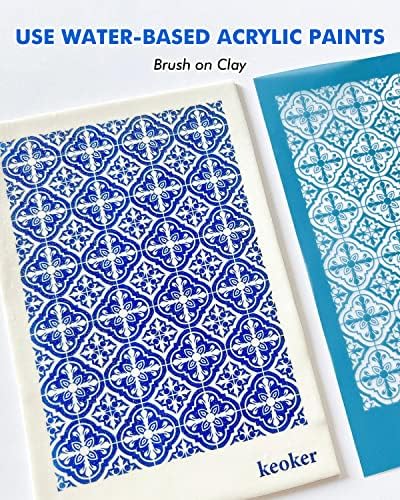 KEOKER Silk Screen Stencils for Clay - 6PCS Polymer Clay Silk Screen， Tile Stencil Pack with Patterns