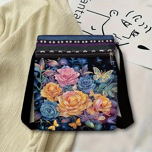 LSQFS DIY Diamond Painting Crossbody Bag, Diamond Art Kits for Adults, PU Leather Art Bag, Craft Kits for Adults Women, Portable Crossbody Purse as Gift for Diamond Art Projects