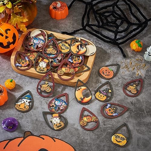 Elecrelive 40Sets Halloween Wooden Earrings Pumpkin Ghost Bat Fall Earring
