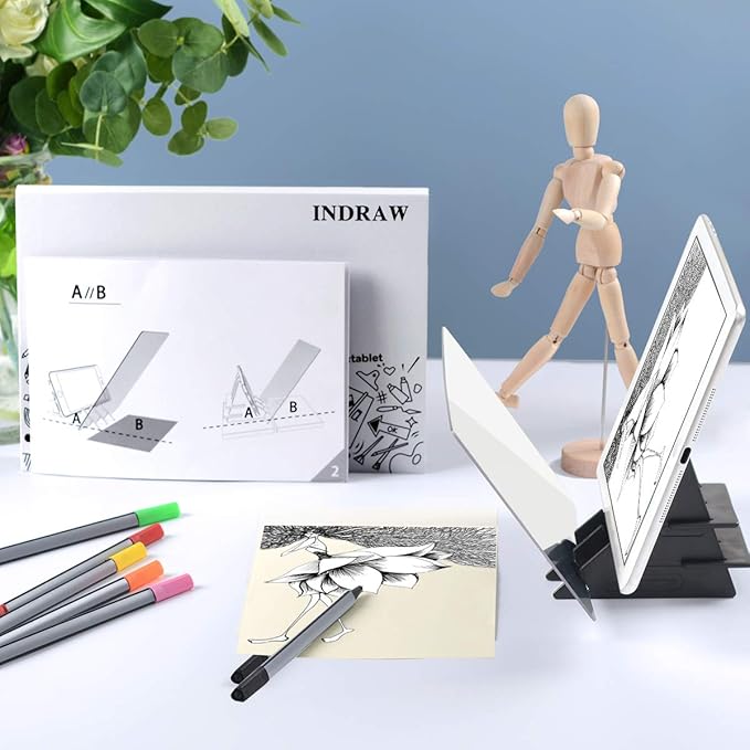 Yuntec Optical Drawing Board Portable Image Drawing Board | Tracing Drawing Projector Painting Board Sketching Tool with PMMA Lens for Beginners, Artists (7.9” x 5.3”) - Small