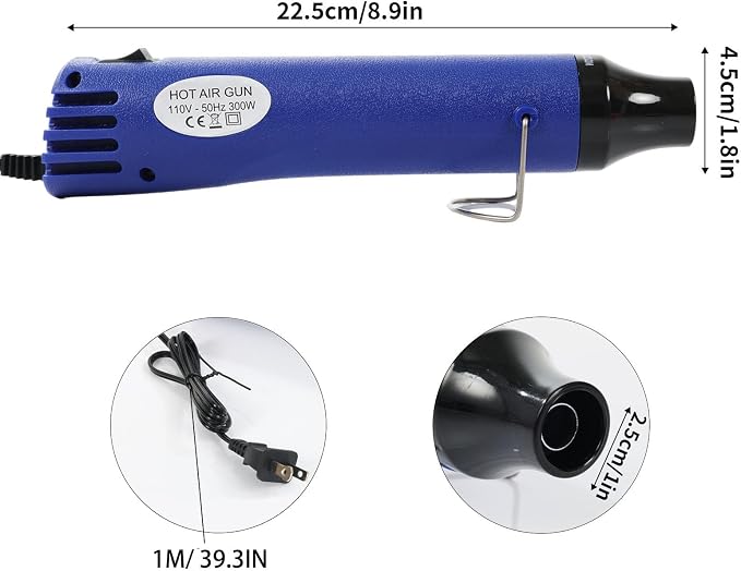 Heat Gun 300w, Handed Hot Air Gun for Crafting and DIY (Blue)