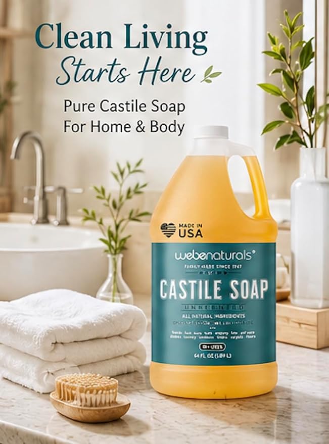 WEBE Naturals Pure Unscented Castile Soap Refill, 64 Oz | Face, Body Wash, Dishes, Pets & Laundry