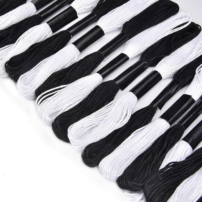 Friendship Bracelet String 12 Skeins, Embroidery Floss Cross Stitch Embroidery Thread Floss Bracelet Making Yarn, Craft Floss (Black and White)