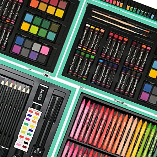 Sunnyglade 145 Piece Deluxe Art Set Wooden Art Box & Drawing Kit Green