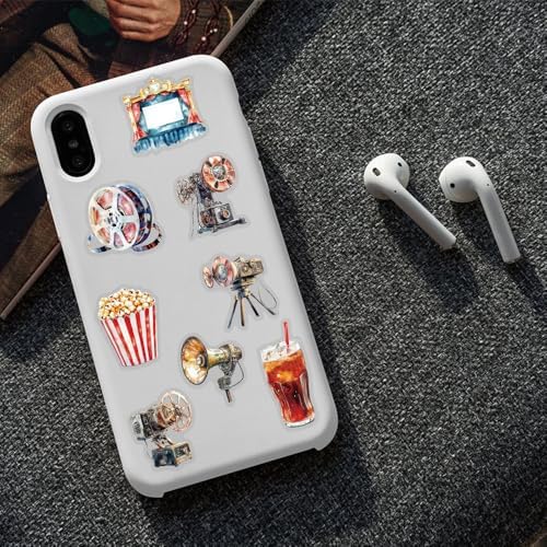 50 Pcs Vintage Movie Projector Stickers Clear Film Camera Retro Cinema Aesthetic Scrapbook Decals Waterproof PET Stickers for Journals Laptops Notebooks Art Crafts