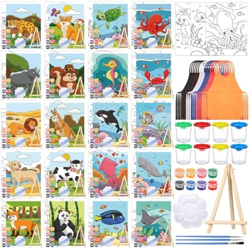 Sherr 140 Pcs 20 Set Pre Drawn Canvas Painting Kit, Animal