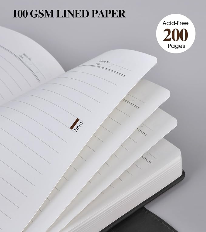 PAIBAS Lined Journal Notebook for Men, A5 Leather Journals for Writing Women, Hardcover Notebooks for Work,School,Note Taking,Travel,Business,Personal daily Diary,200 Page College Ruled (5.9" x 8.4")