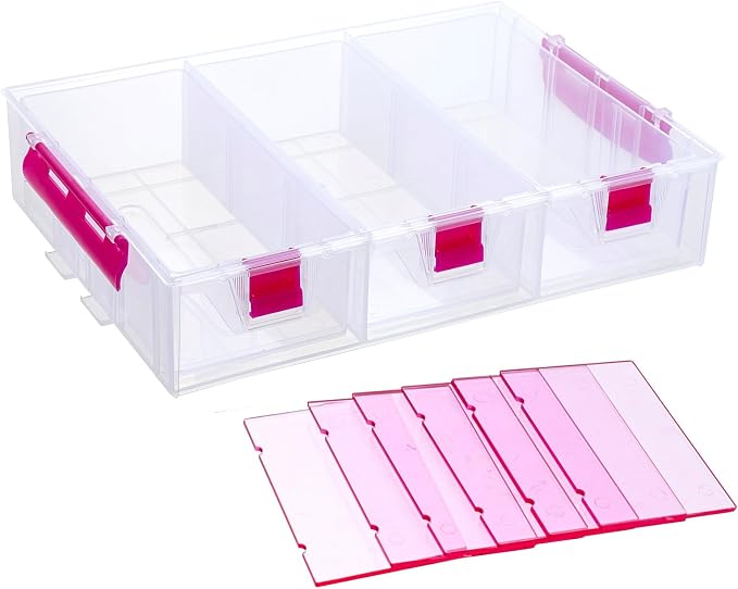 MyGift Stackable Single Tray Add-On for 11-Inch Clear Arts & Crafts Container, 9-Compartment Sewing Supplies Organizer with Removable Dividers for Craft Storage, Includes 3 Drawers